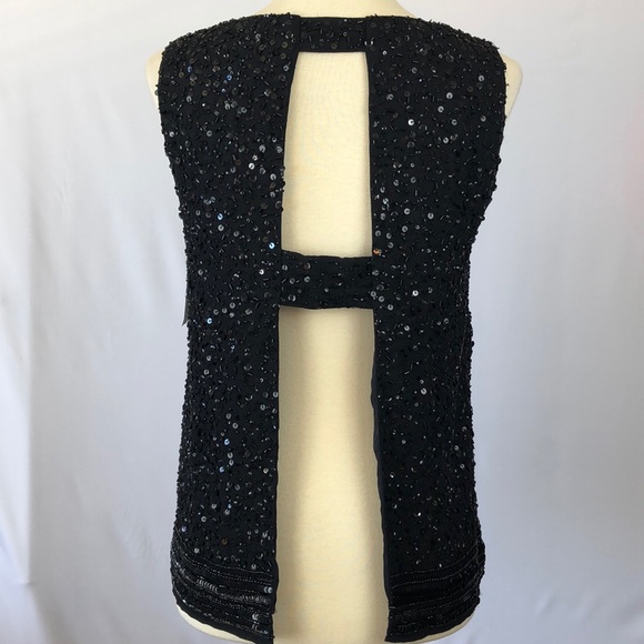 NWT Walter Baker Sexy Open Back Fancy Black Chiffon Sequin Blouse - Size Large - Picture 2 of 10
